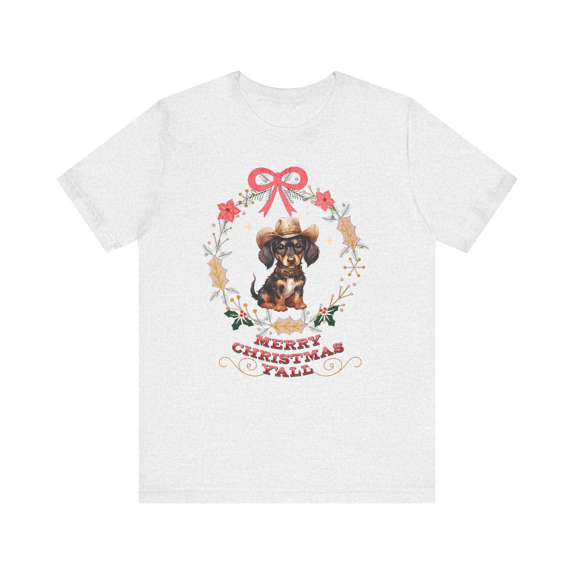 Western Dachshund Wiener Christmas Shirt, Dachshund Lover Gift, Cowgirl Country Southern Rodeo Christmas Shirt, Animal Lover, Farm Life Gift T-Shirt Printify Ash XS 