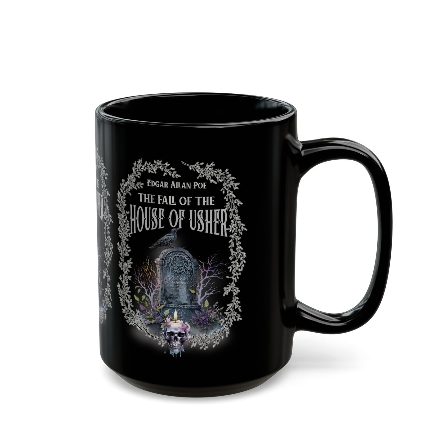 Edgar Allan Poe Coffee Mug The Raven The Fall Of The House of Usher Goth Haunting Horror Movie Books Dark Academia Halloween Bookclub Gift Mug Printify   