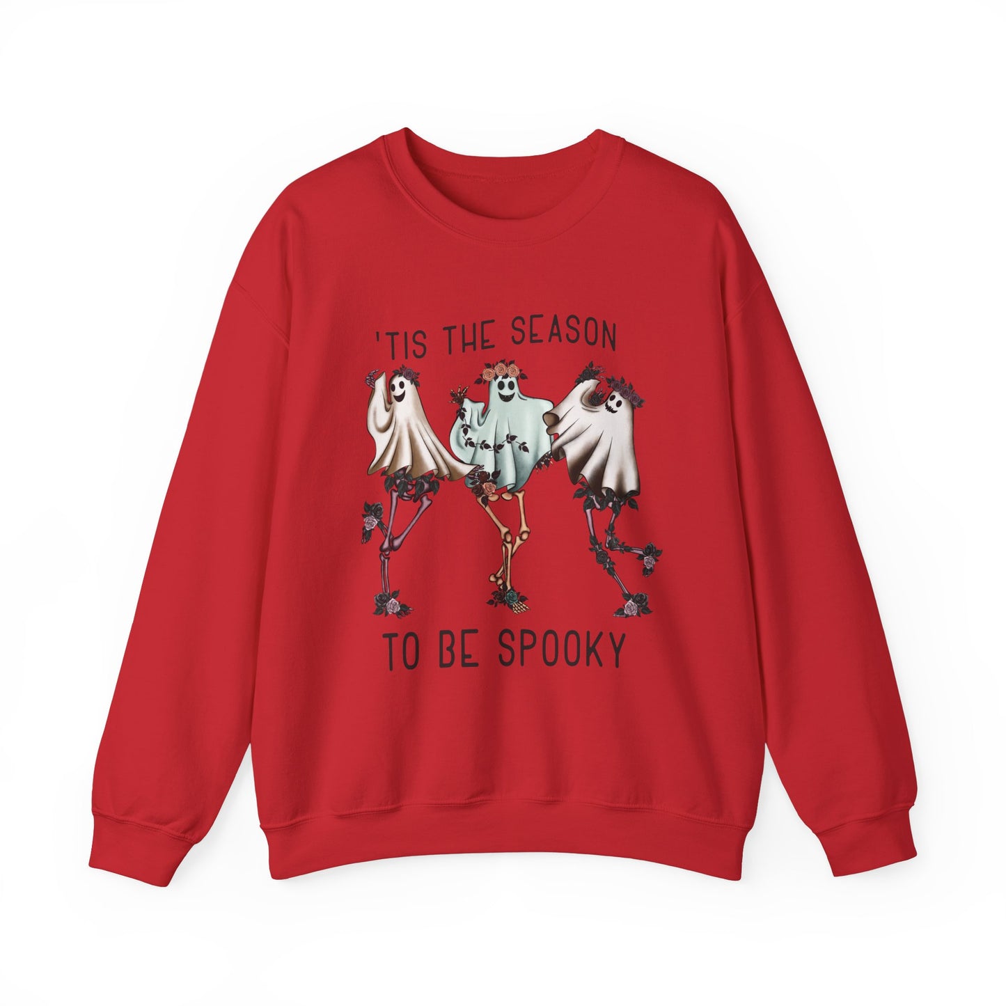 Halloween Dancing Ghosts Skeletons Sweatshirt, Halloween Group Party Gift, Fun Halloween Costume Sweater, Gift for Mom, Thanksgiving Shirt Sweatshirt Printify S Red 