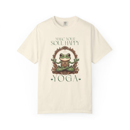 Green Yoga Frog Make Your Soul Happy Unisex T-Shirt, Casual Wear, Highlander Fan Gift, T-Shirt Printify Ivory S