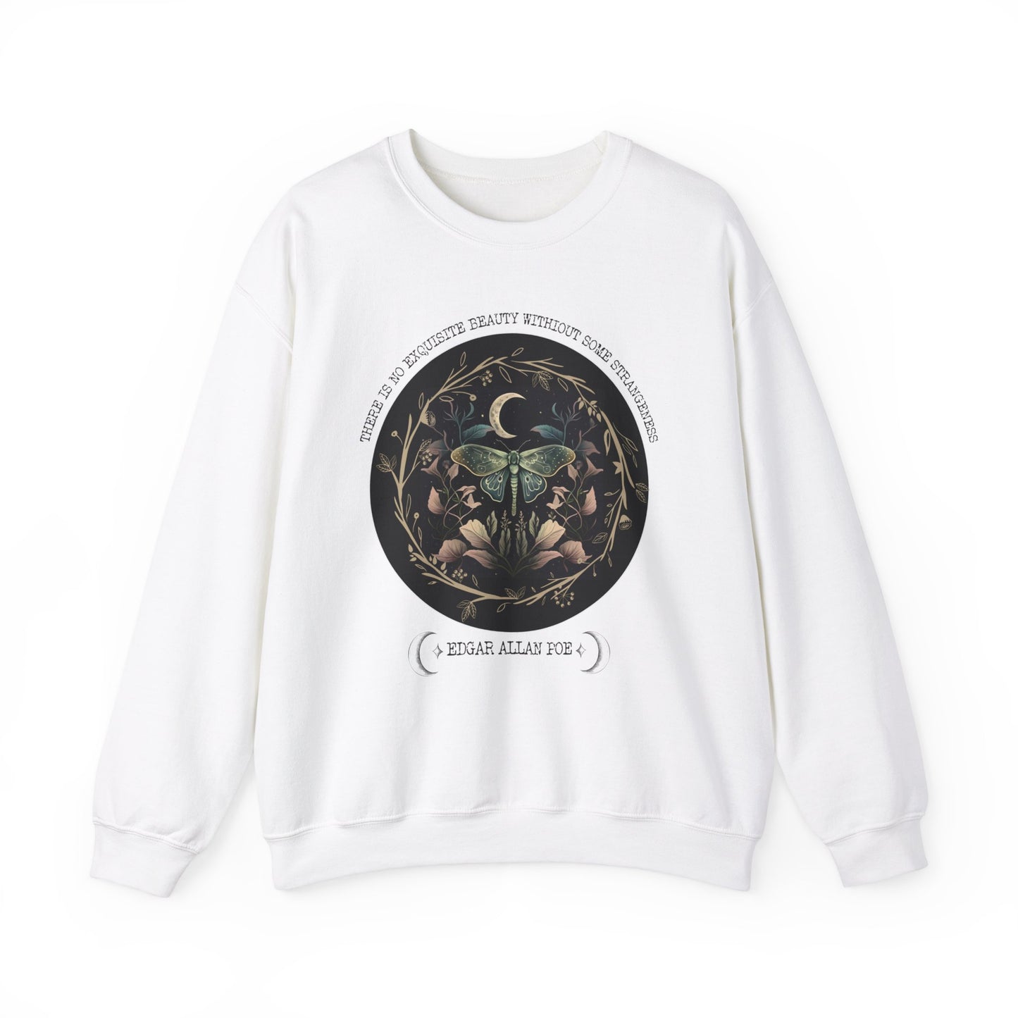 Edgar Allan Poe, Fairycore Night Garden Sweatshirt, Book Lover, Haunting Gothic Botanical Gift, Light, Dark Academia, Literature Sweater Sweatshirt Printify S White 