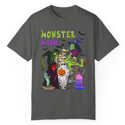 Halloween Monster Mash Comfort Colors Tshirt, Fun Retro Vintage Monsters Tee, Ghosts, Vampire, Werewolf, Witch, Mummy, Swamp Monster T-shirt T-Shirt Printify Pepper S 