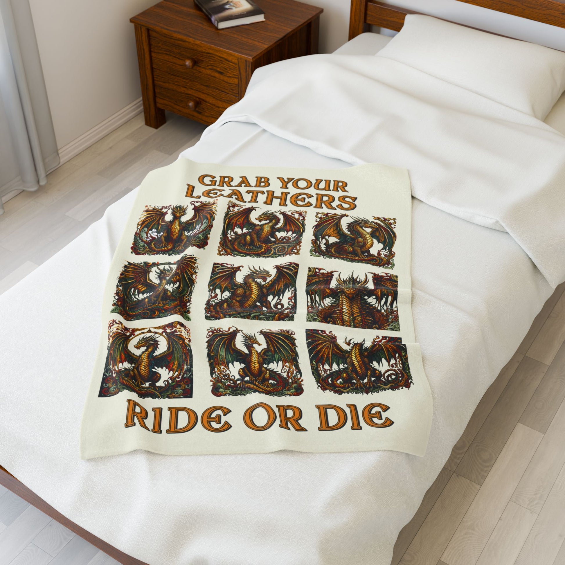 Grab Your Leathers Ride Or Die Dragon Velveteen Blanket - Perfect for Book Lovers, Gifts for Sisters, Home Decor, Reading Nook, Cozy Nights All Over Prints Printify