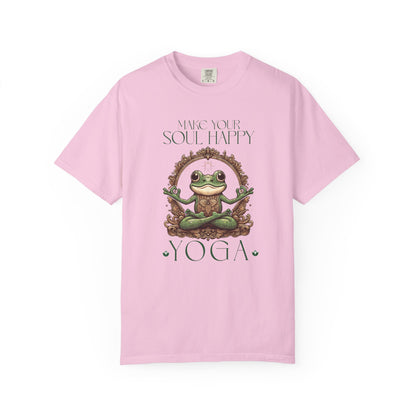 Green Yoga Frog Make Your Soul Happy Unisex T-Shirt, Casual Wear, Highlander Fan Gift, T-Shirt Printify Blossom S