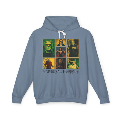 Universal Horrors Unisex Hooded Sweatshirt - Spooky Apparel for Halloween, Horror Fans, Movie Lovers, Cozy Wear, Gift Hoodie Printify S Blue Jean
