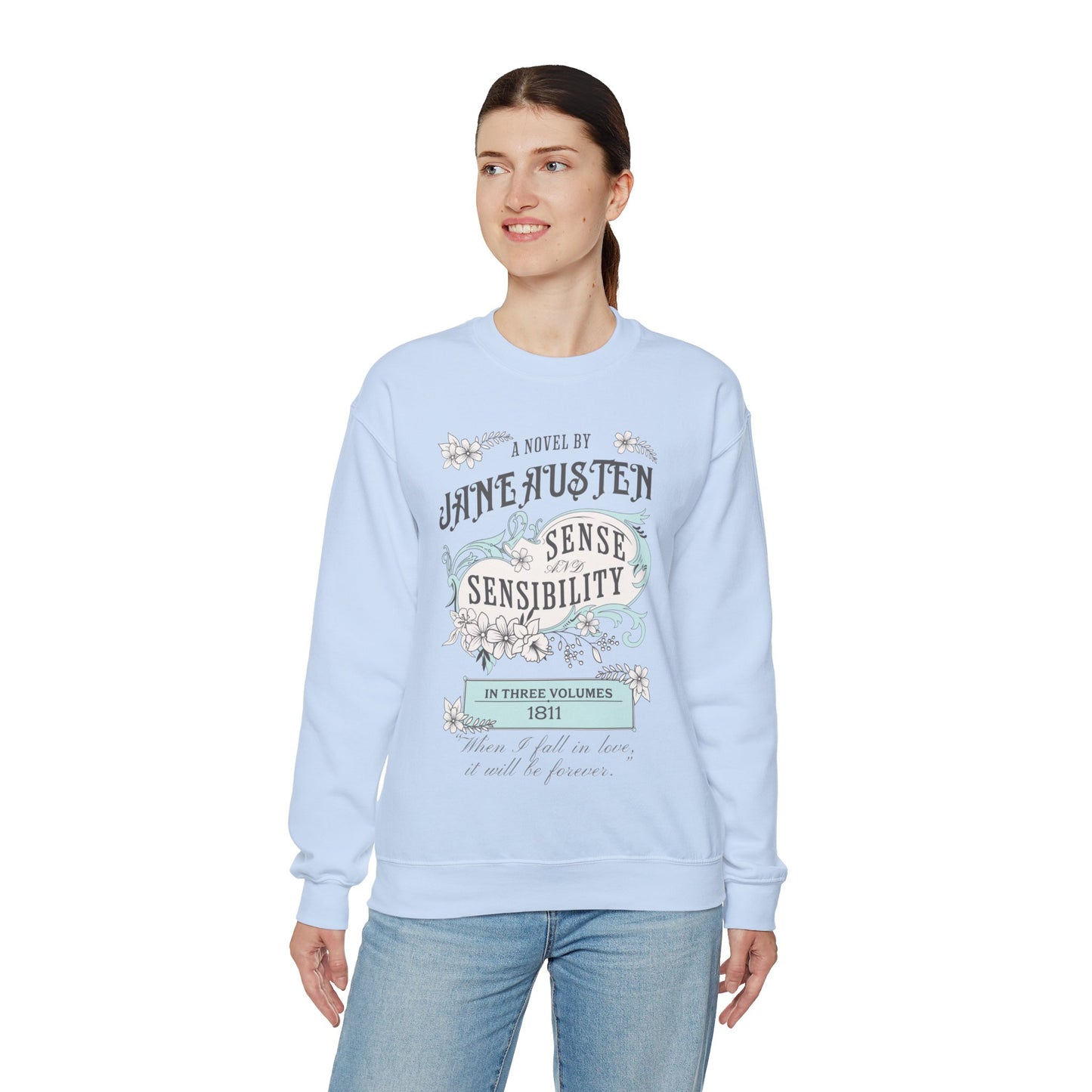 Jane Austen Sweatshirt, Sense & Sensibility Historical Romance Sweater, Bookish Literary Jane Austen Fan Art Gift, Gift for Her, Readers, Sweatshirt Printify   