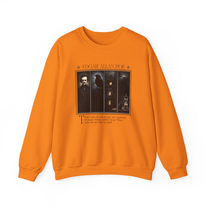 Edgar Allan Poe Sweatshirt The Raven Nevermore Gothic Horror Sweater Dark Academia Macabre Halloween Gift for Book Lovers Birthday Christmas Sweatshirt Printify Safety Orange S