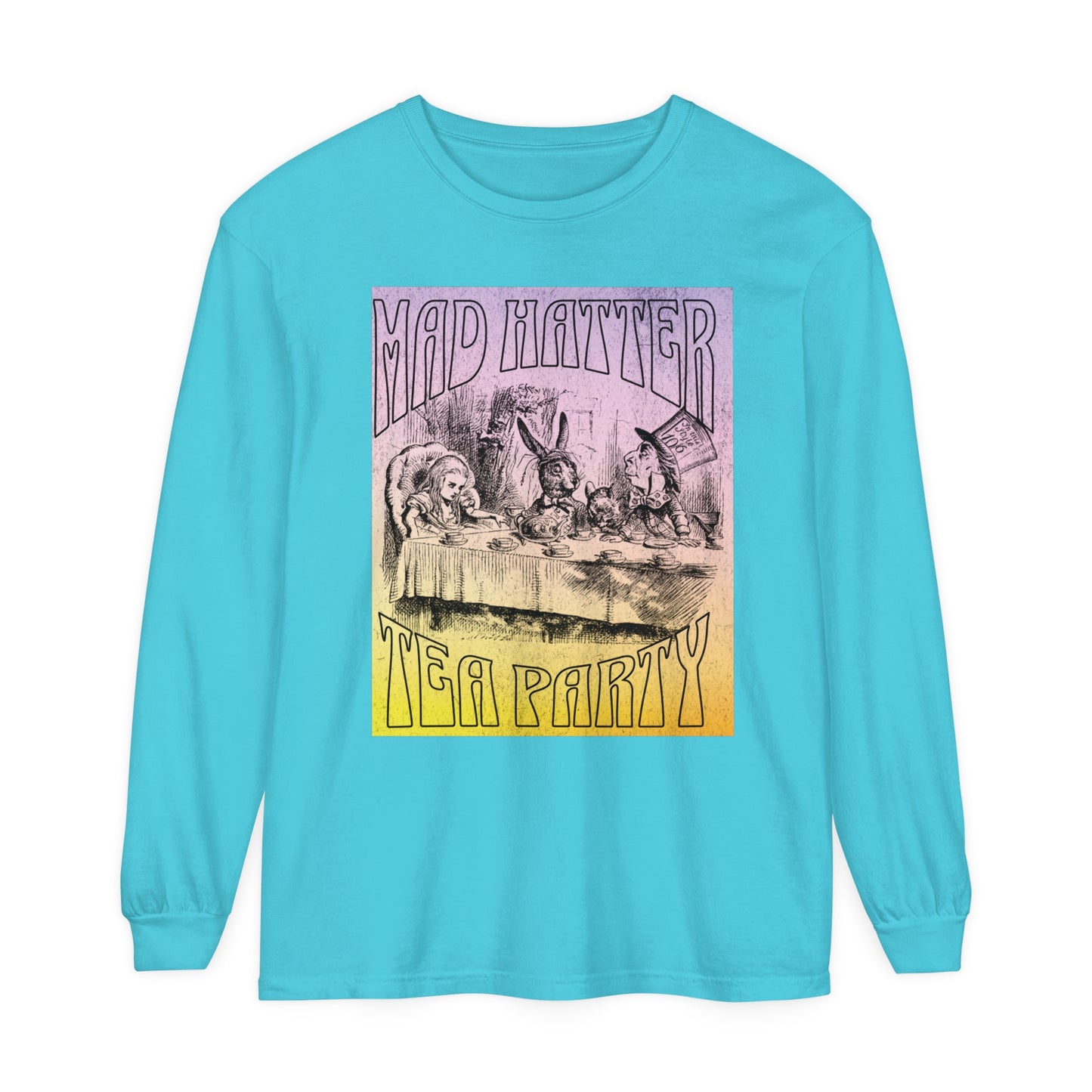 Retro Alice In Wonderland Long Sleeve Shirt, Lewis Carroll Whimsigoth Dark Academia TShirt, Mad Hatter's Tea Party Tee Bookish Booktok Gift Long-sleeve Printify Lagoon Blue S 