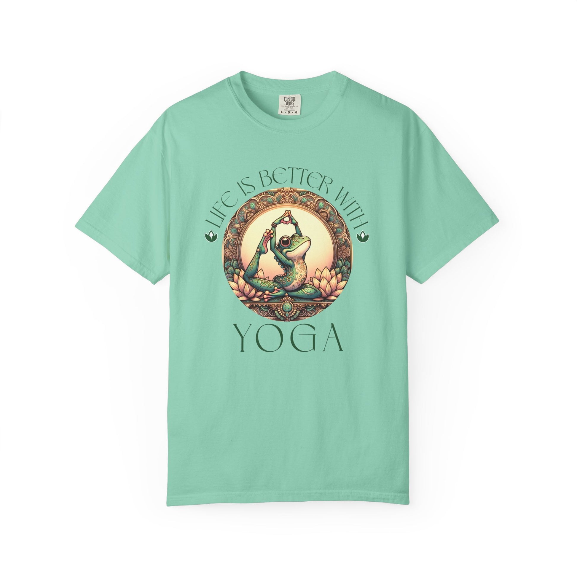 Green Yoga Frog Life Is Better With Yoga Unisex T-Shirt, Casual Wear, Highlander Fan Gift, T-Shirt Printify Island Reef S
