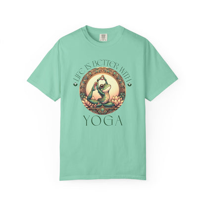 Green Yoga Frog Life Is Better With Yoga Unisex T-Shirt, Casual Wear, Highlander Fan Gift, T-Shirt Printify Island Reef S