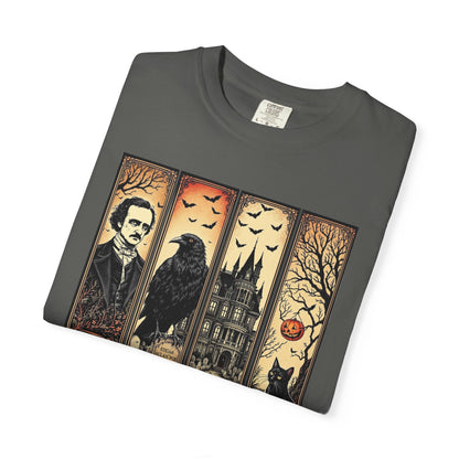 Edgar Allan Poe T-Shirt Gothic Graphic Tee The Raven Nevermore Quote Horror Literature Shirt Dark Academia Aesthetic Halloween Party Gift
