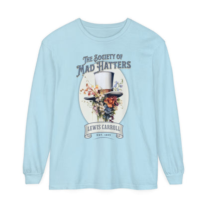 Alice in Wonderland Long Sleeve Shirt, Vintage Lewis Carroll The Mad Hatter TShirt, Tea Party, Queen of Hearts Bookish Booktok Academia Gift Long-sleeve Printify Chambray S 