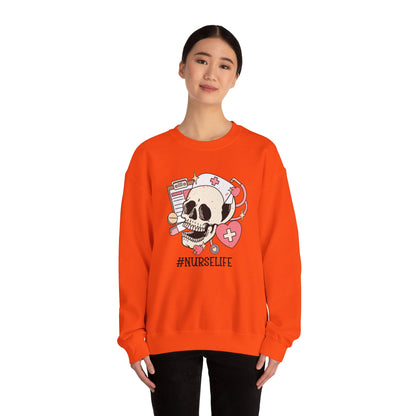 Halloween Nurse Sweatshirt,  Funny Spooky Skull Graphic Shirt, Spooky Season Sweater, Fall Season, Autumn Style Sweatshirt Sweatshirt Printify   