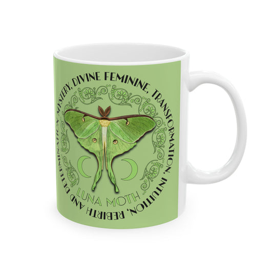 Luna Moth Coffee Mug Devine Feminine Gift For Green Witch Cottagecore Mystical Botanical Gift For Goddess Celestial Energy Coffee Cup BFF Mug Printify   