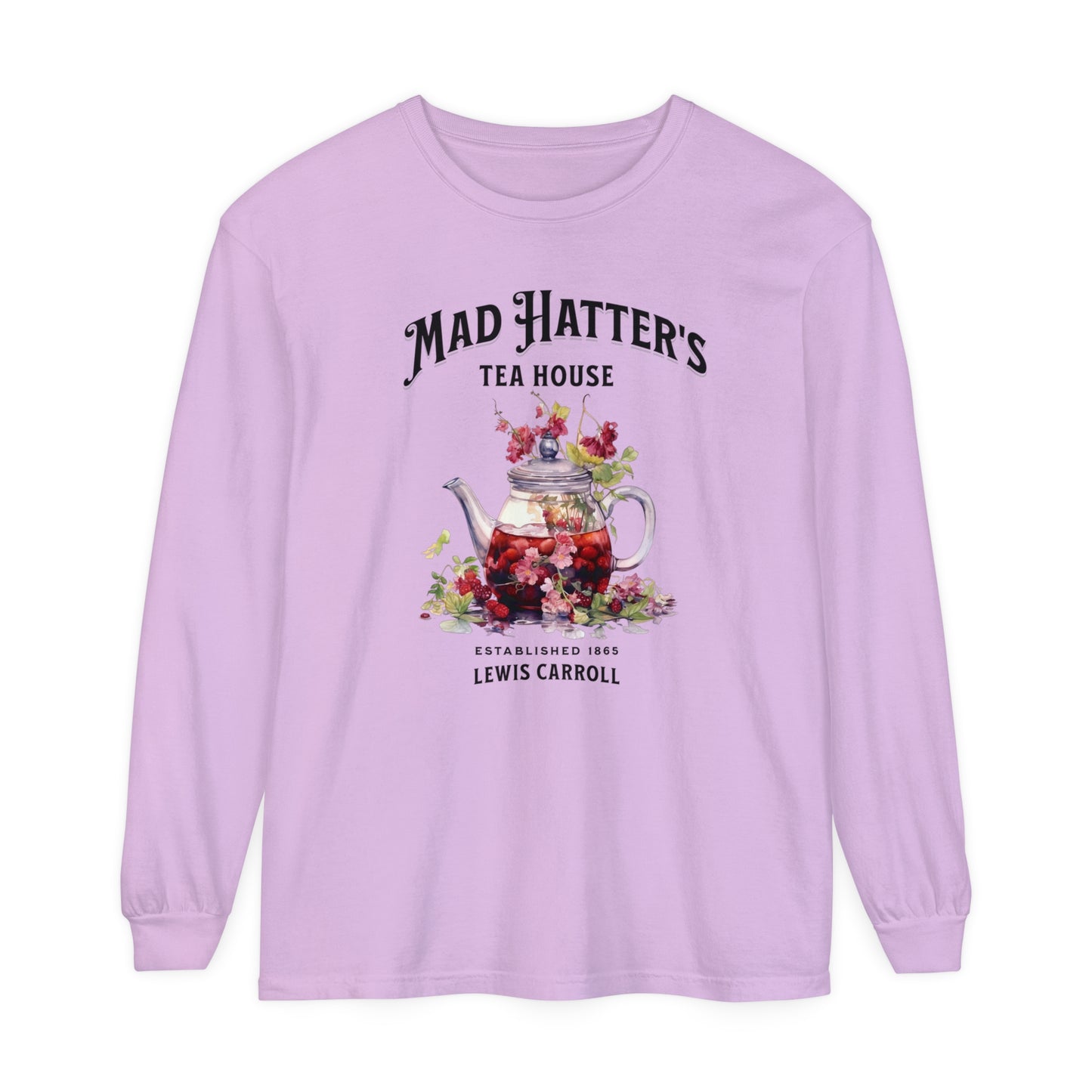 Mad Hatter's Tea Long Sleeve Shirt Alice In Wonderland Lewis Carroll Whimsigoth Academia TShirt Mad Hatter Tea Party Tee Bookish Booktok Long-sleeve Printify Orchid S 