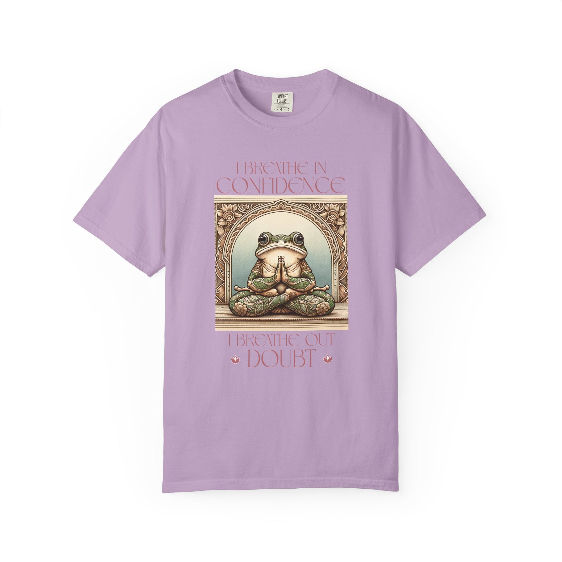Pink Yoga Frog Shirt I Breathe In Confidence And I Breathe Out Doubt Unisex T-Shirt, Casual Wear, Highlander Fan Gift, T-Shirt Printify Orchid S