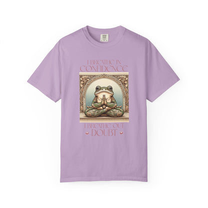 Pink Yoga Frog Shirt I Breathe In Confidence And I Breathe Out Doubt Unisex T-Shirt, Casual Wear, Highlander Fan Gift, T-Shirt Printify Orchid S