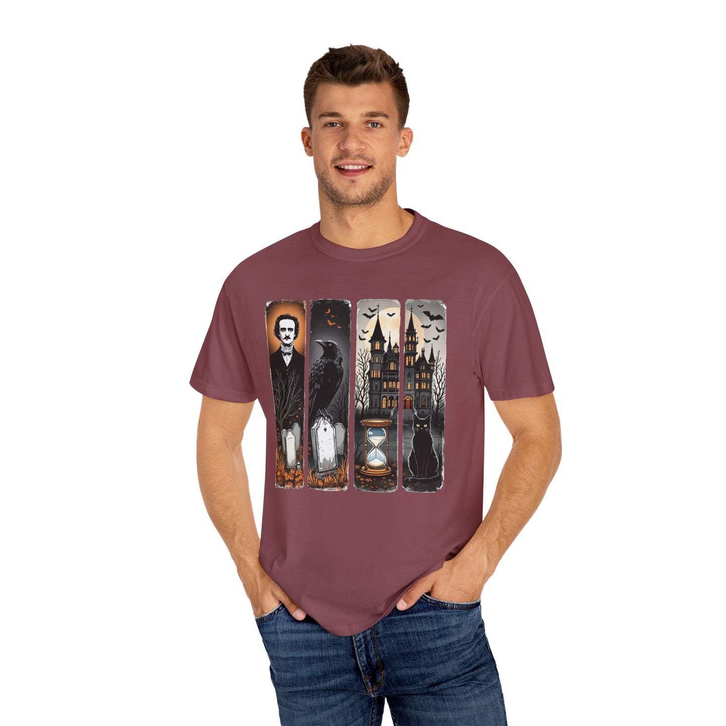 Edgar Allan Poe T-Shirt Gothic Graphic Tee The Raven Nevermore Quote Horror Literature Shirt Dark Academia Aesthetic Halloween Party Gift