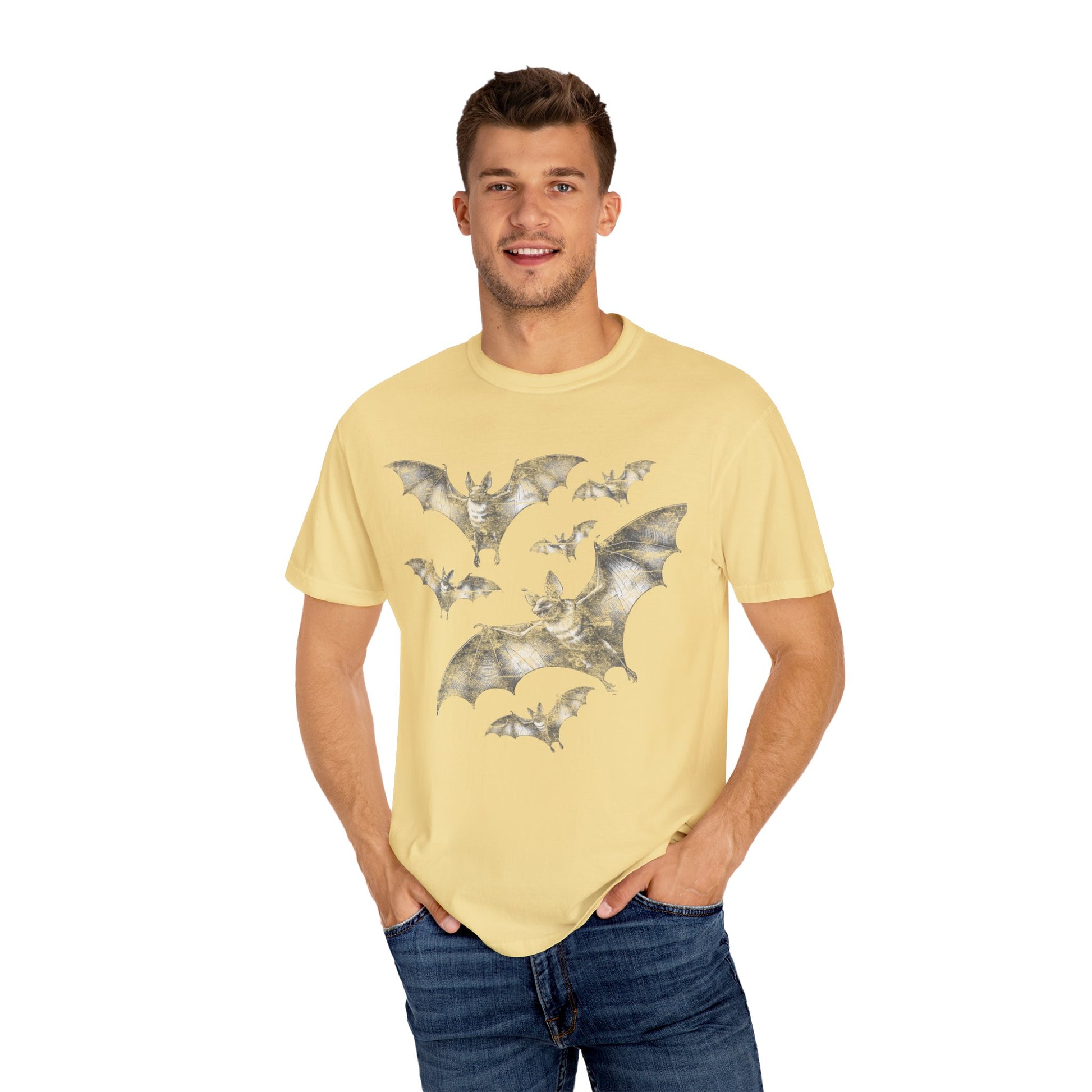 Bat Retro Goth TShirt Vintage Grunge Style Bat Shirt For Halloween Party Spooky Vibes Witchy Dark Academia Comfort Colors Oversized Shirt T-Shirt Printify Butter S