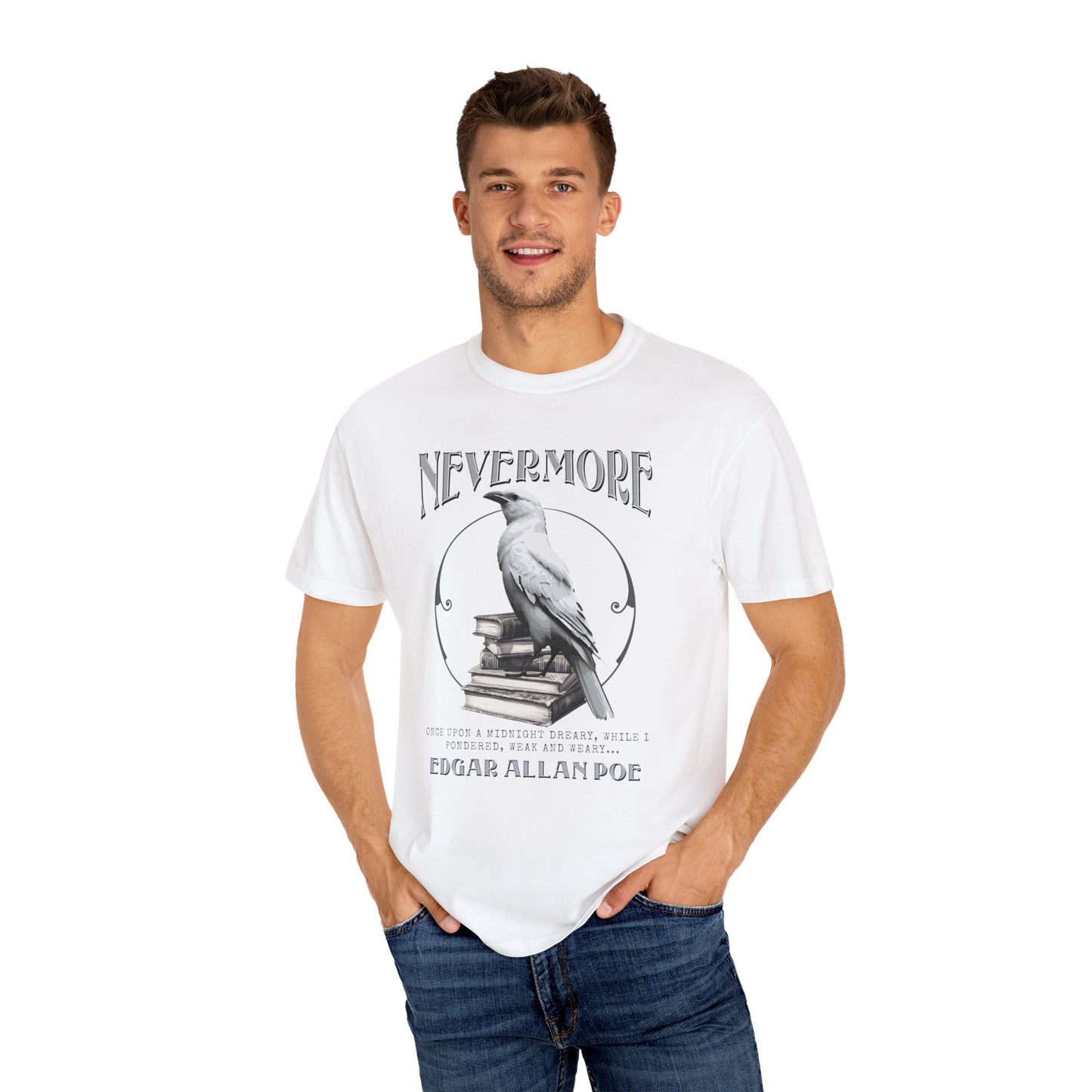 Edgar Allan Poe The White Raven Unisex Garment-Dyed T-shirt T-Shirt Printify   