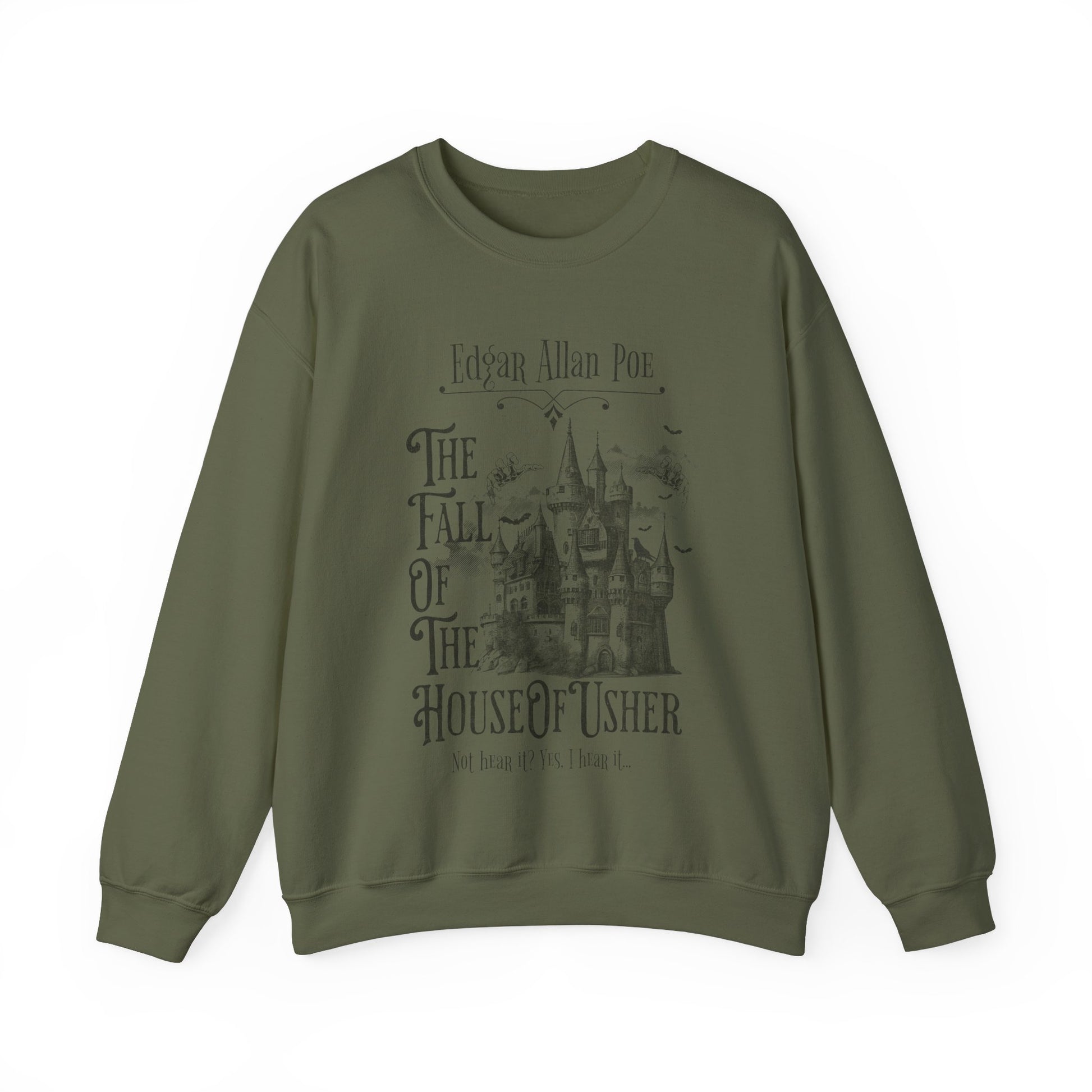 Edgar Allan Poe Sweatshirt Fall Of The House Of Usher Dark Academia Book Lover Gift Haunting Poetry Gothic Horror Merch Gift For Teacher Sweatshirt Printify S Military Green 