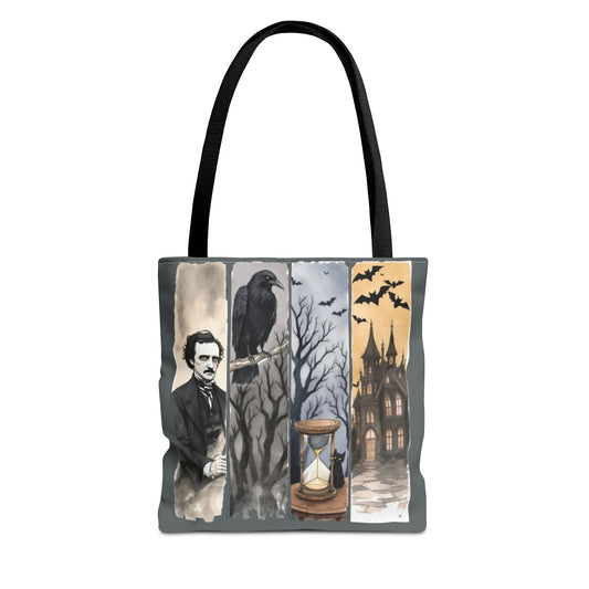 Edgar Allan Poe Tote Bag Gothic Literary Gift for Book Lover Dark Academia Macabre Accessory Halloween Tote Fall School Bag for Poetember Bags Printify 13" × 13'' Black