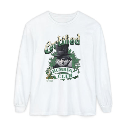 A Christmas Carol Long Sleeve T-Shirt | Vintage Humor Tee Certified Humbug Club Unisex Gift Gag Holiday Apparel Casual Outfit Long-sleeve Printify White S
