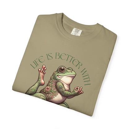 Green Yoga Frog Life Is Better With Yoga Unisex T-Shirt, Casual Wear, Highlander Fan Gift, T-Shirt Printify