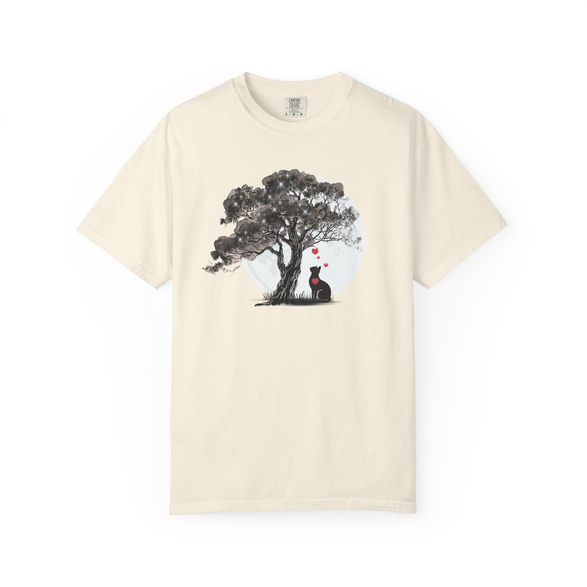 TREE MOON PET Black Dog Under Tree with Red Ball T-shirt | Dog Silhouette Nature Tee