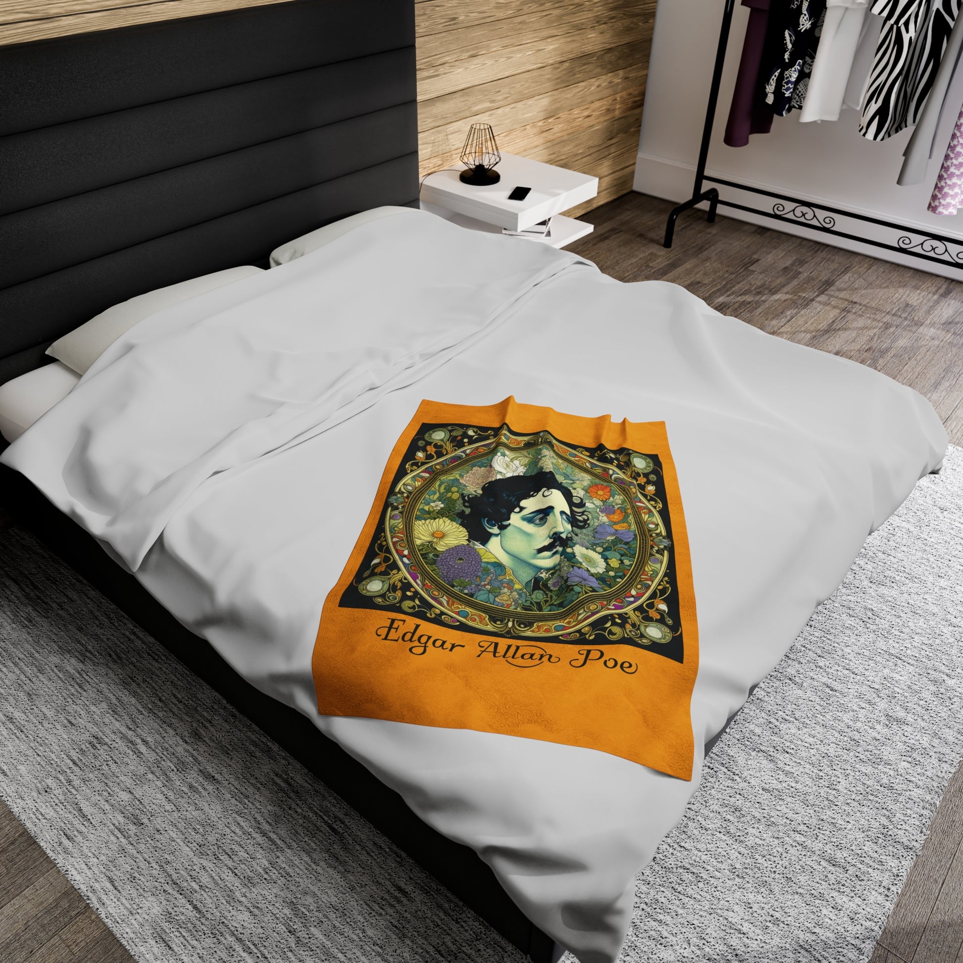 Edgar Allan Poe, Vintage Mucha Floral Throw Blanket, Book Lover Reading, Movie Watching Soft Blanket, Gothic Light, Dark Academia, Fairycore All Over Prints Printify   