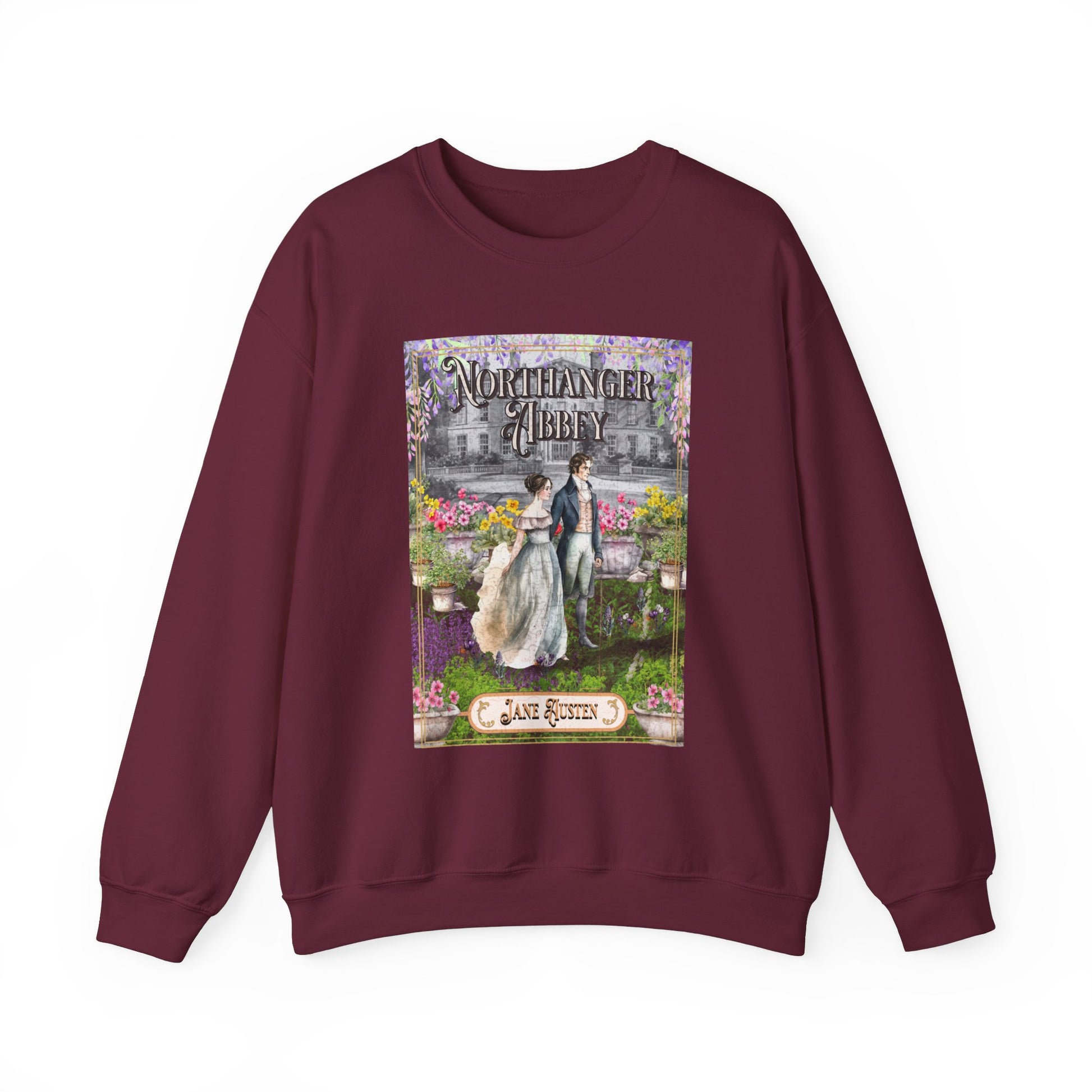 Jane Austen Sweatshirt, Northanger Abbey Historical Romance Sweater, Bookish Literary Jane Austen Fan Art Gift, Gift for Her, Bookclub Shirt Sweatshirt Printify S Maroon 