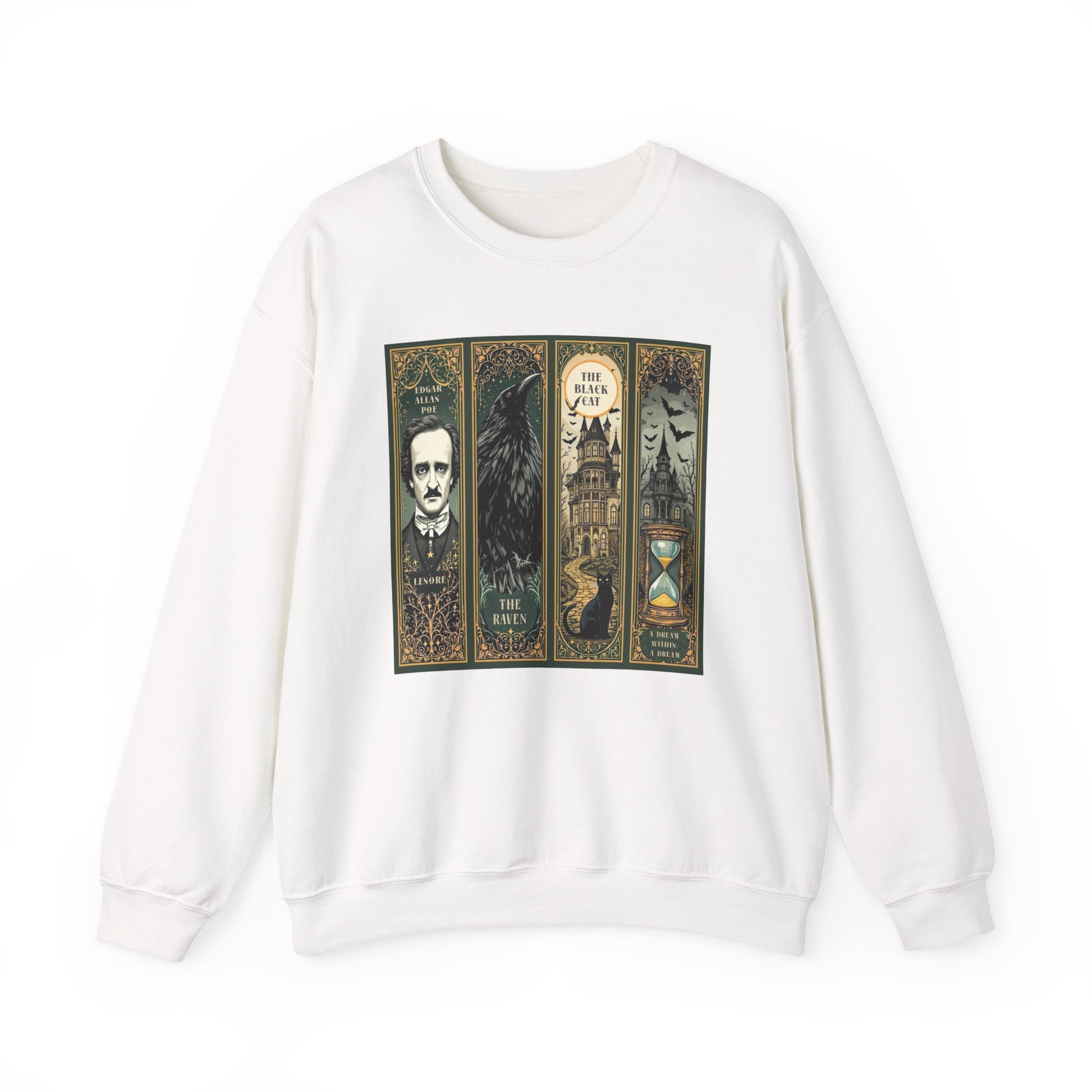 Edgar Allan Poe Sweatshirt The Raven Nevermore Gothic Horror Sweater Dark Academia Macabre Halloween Gift for Book Lovers Birthday Christmas Sweatshirt Printify White S