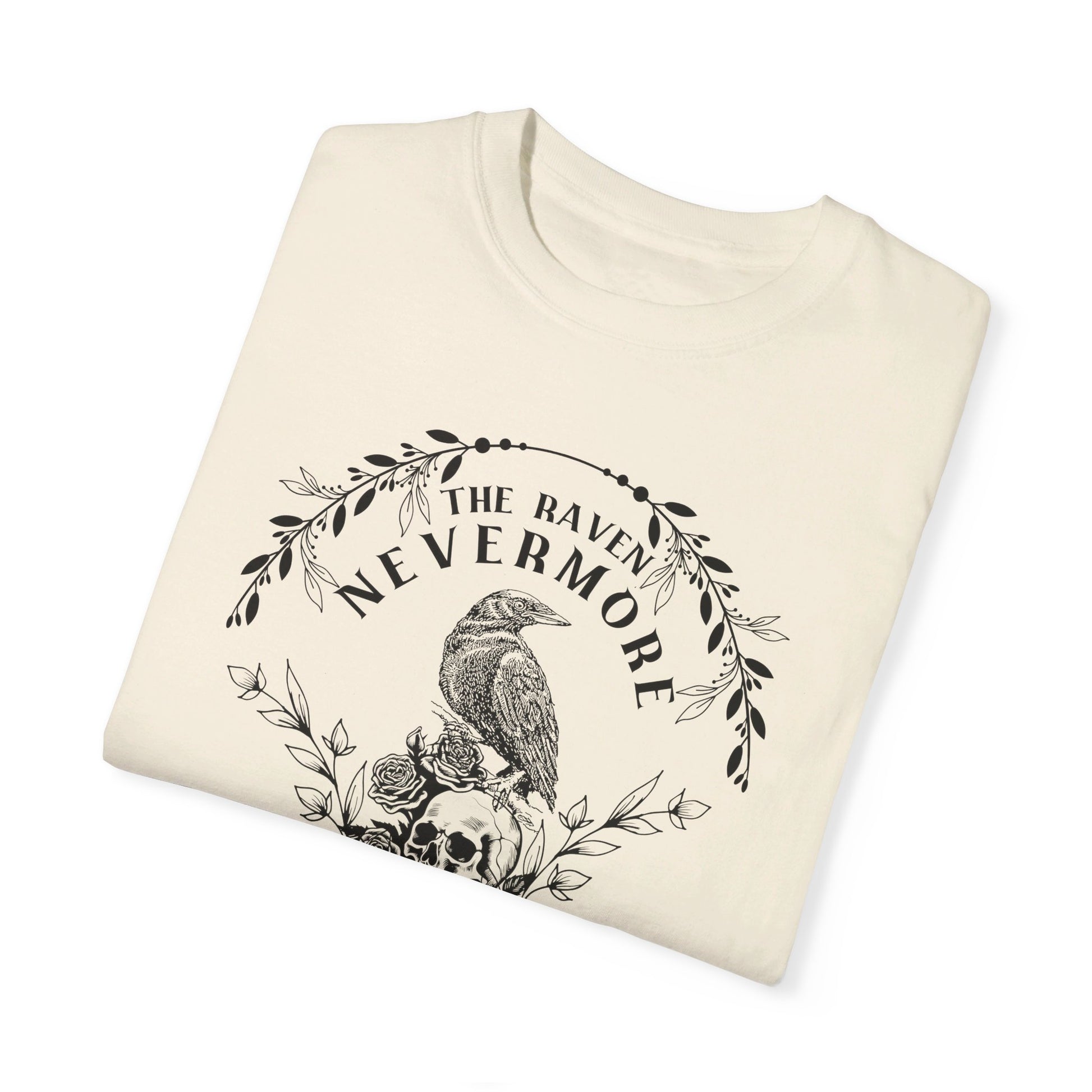 Edgar Allan Poe, Nevermore The Raven Comfort Colors TShirt, Book Lover, Halloween, Haunting Gothic Gift, Light, Dark Academia, Horror Movie T-Shirt Printify   
