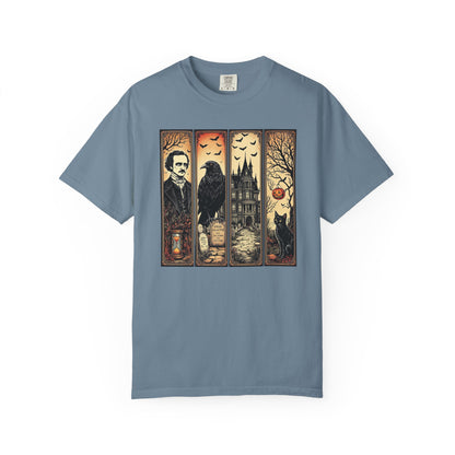 Edgar Allan Poe T-Shirt Gothic Graphic Tee The Raven Nevermore Quote Horror Literature Shirt Dark Academia Aesthetic Halloween Party Gift T-Shirt Printify Ice Blue S
