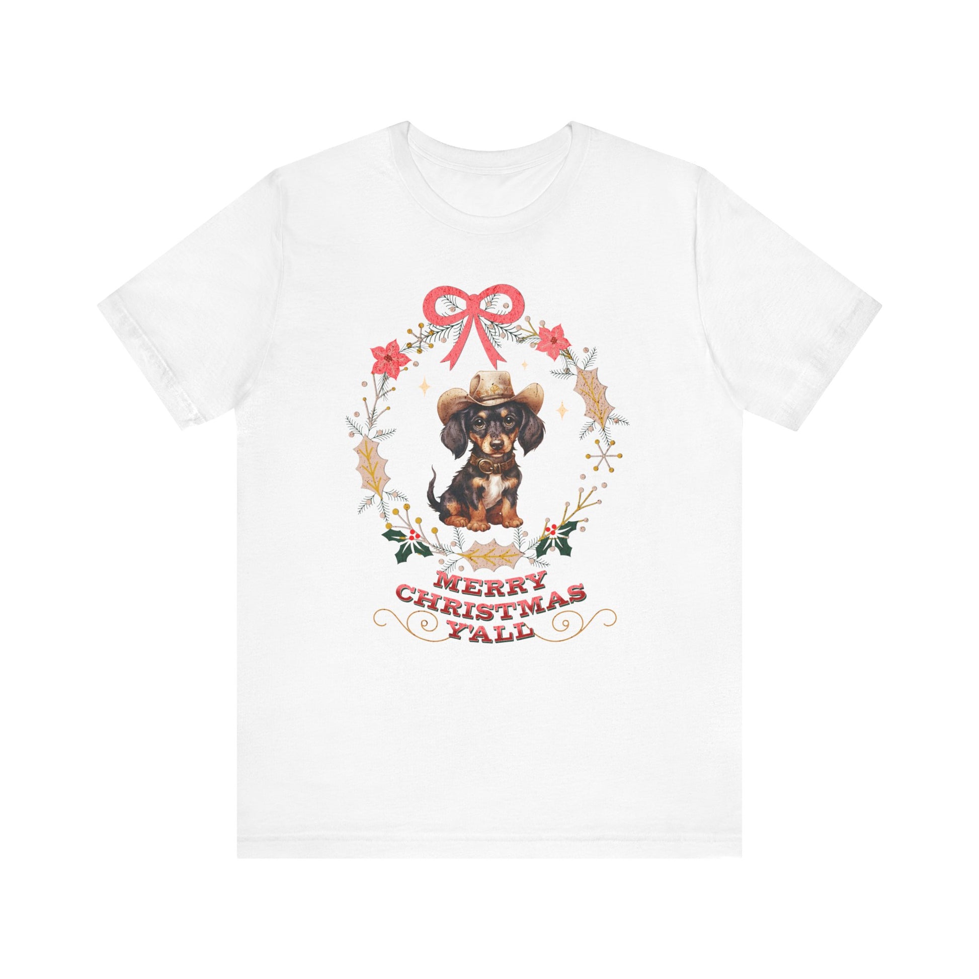 Western Dachshund Wiener Christmas Shirt, Dachshund Lover Gift, Cowgirl Country Southern Rodeo Christmas Shirt, Animal Lover, Farm Life Gift T-Shirt Printify White XS 