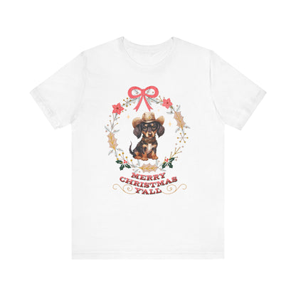 Western Dachshund Wiener Christmas Shirt, Dachshund Lover Gift, Cowgirl Country Southern Rodeo Christmas Shirt, Animal Lover, Farm Life Gift T-Shirt Printify White XS 