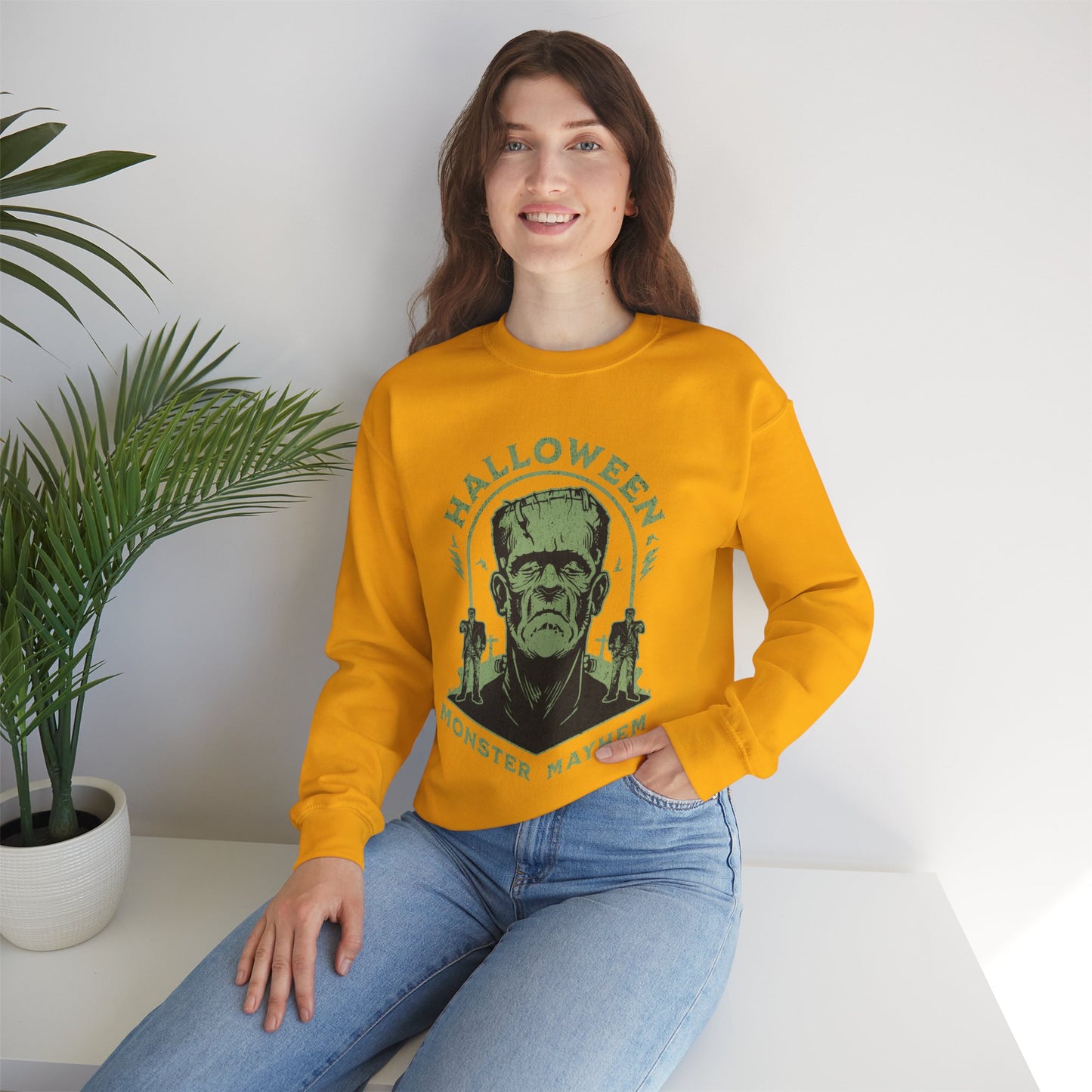 Vintage Halloween Frankenstein Monster Graphic Sweatshirt, Creepy Spooky Book Lover Gift, Horror Movie, Fall Festival Party Sweater. Sweatshirt Printify   