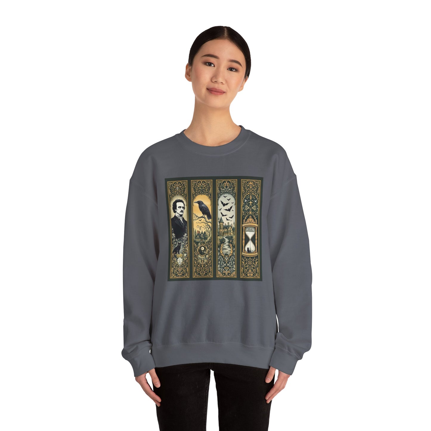 Edgar Allan Poe Sweatshirt The Raven Nevermore Gothic Horror Sweater Dark Academia Macabre Halloween Gift for Book Lovers Birthday Christmas