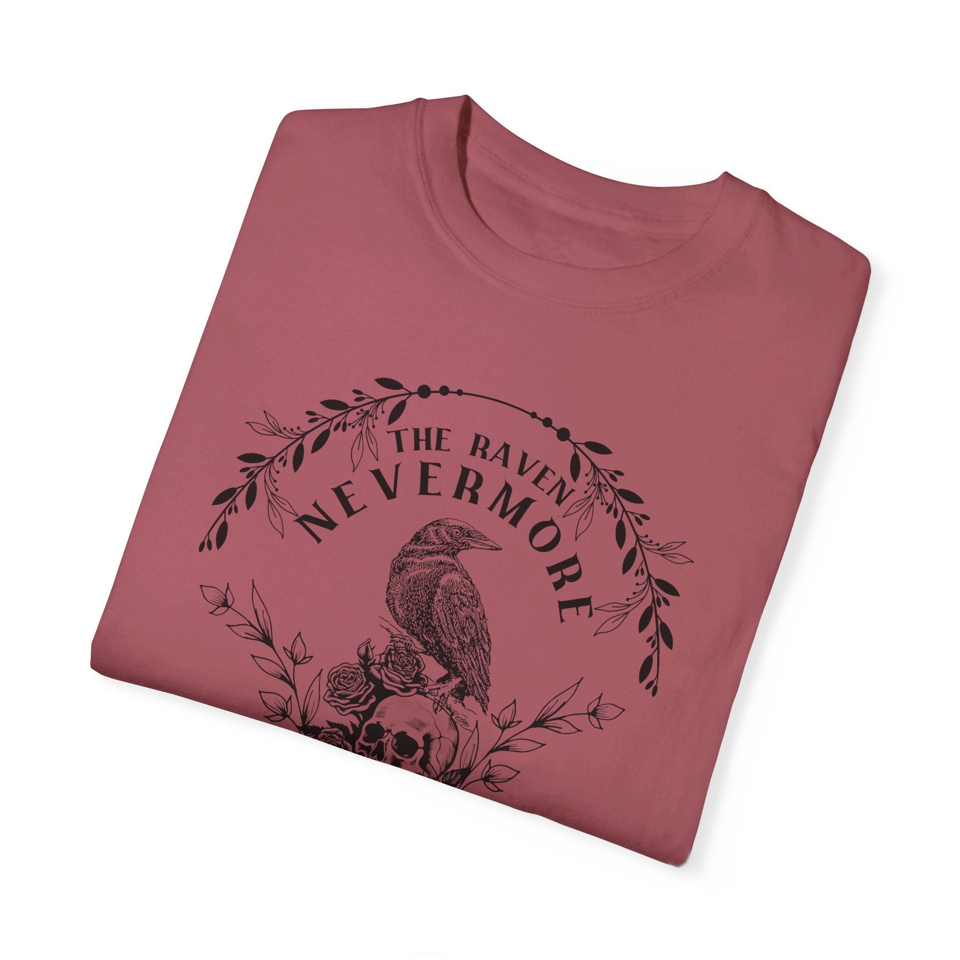 Edgar Allan Poe, Nevermore The Raven Comfort Colors TShirt, Book Lover, Halloween, Haunting Gothic Gift, Light, Dark Academia, Horror Movie T-Shirt Printify   