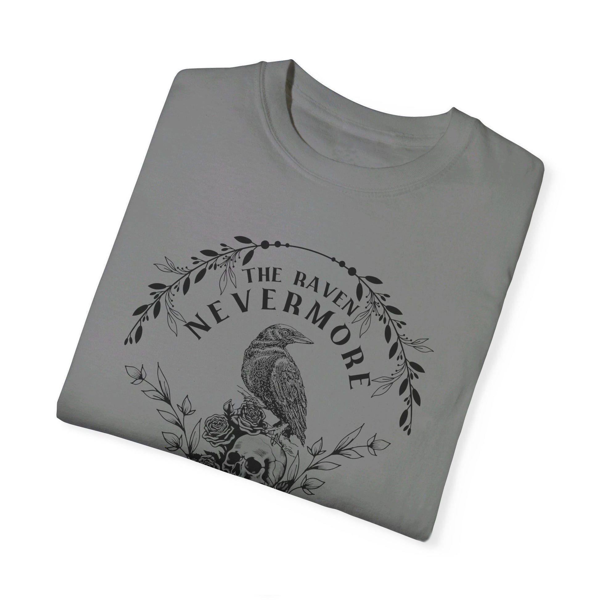 Edgar Allan Poe, Nevermore The Raven Comfort Colors TShirt, Book Lover, Halloween, Haunting Gothic Gift, Light, Dark Academia, Horror Movie T-Shirt Printify   