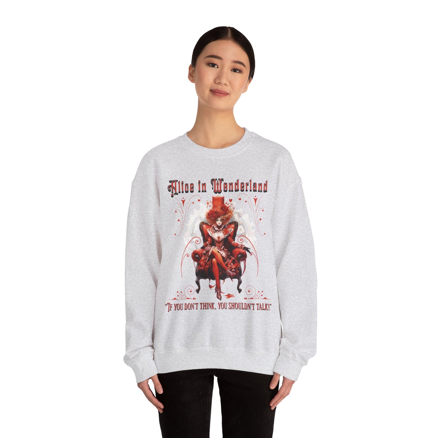 Queen of Hearts Sweatshirt, Alice In Wonderland Lewis Carroll Whimsigoth Academia Sweater Mad Hatter Tea Party Tee Bookish Booktok Gift Sweatshirt Printify   