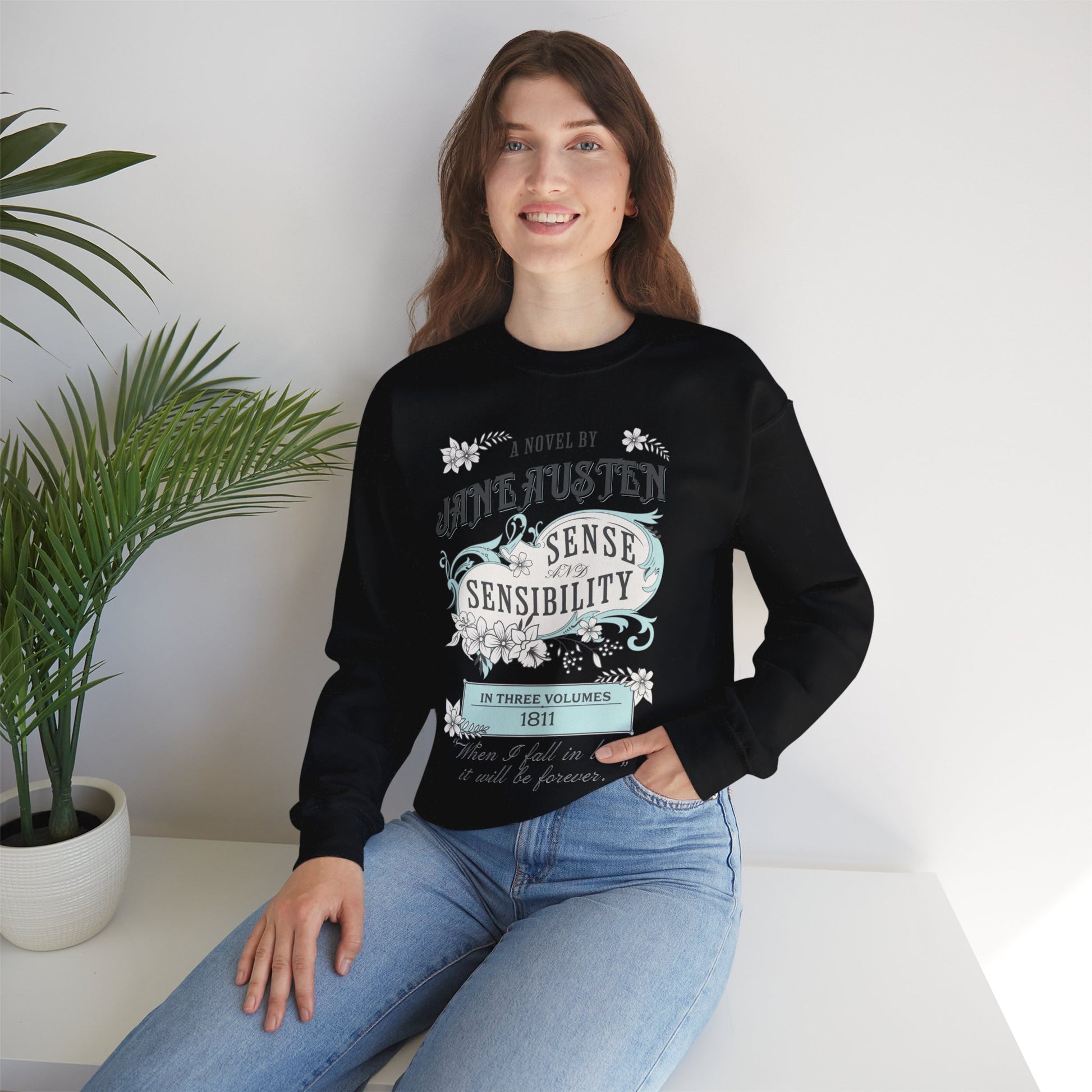 Jane Austen Sweatshirt, Sense & Sensibility Historical Romance Sweater, Bookish Literary Jane Austen Fan Art Gift, Gift for Her, Readers, Sweatshirt Printify   