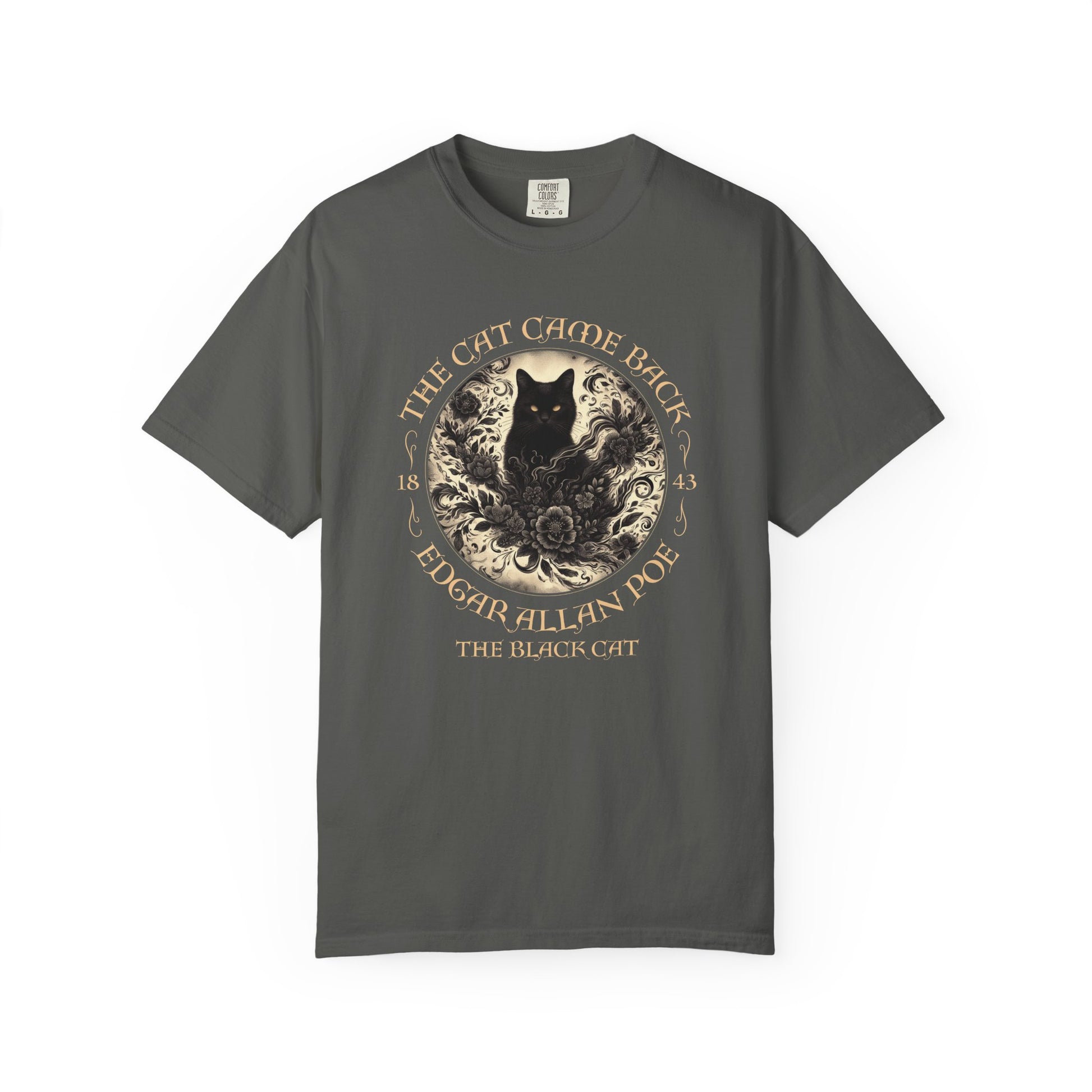 Gothic Cat TShirt Edgar Allan Poe The Black Cat Dark Academia Cottagecore Aesthetic Book Lover Gift Haunting Apparel Halloween Fall Tee T-Shirt Printify Pepper S