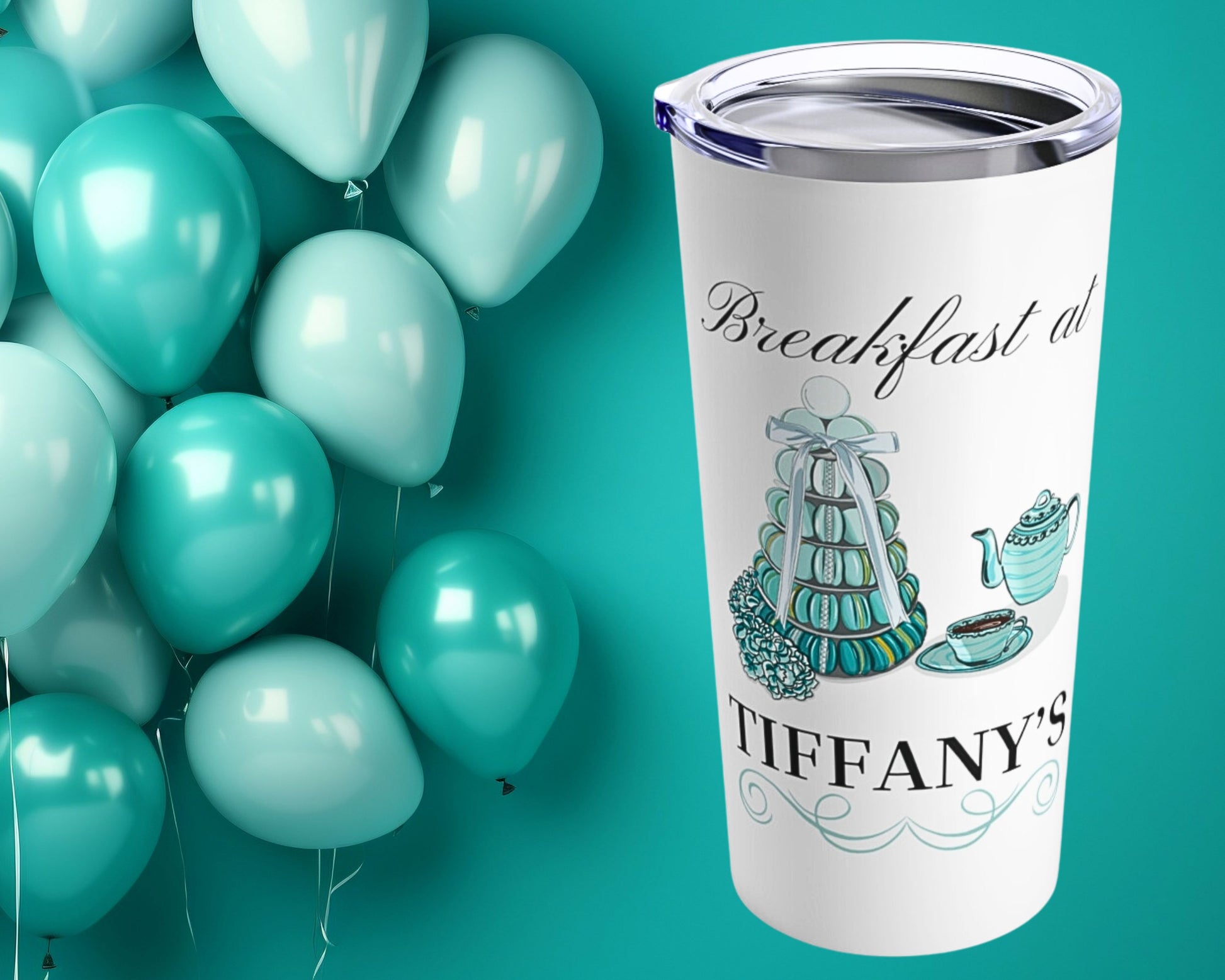 Breakfast at Tiffany's T & Co 20oz Tumbler, Classic Audrey Crew, Girls Brunching Weekend, Holly Golightly Fan Gift For Mom, Book Club Gift Mug Printify   