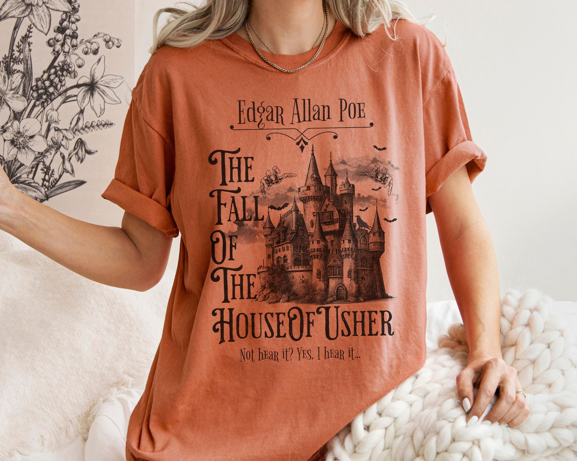 Edgar Allan Poe Shirt, The Fall of the House of Usher Tee, Book Lover Shirt, Halloween, Fall, Gothic, Light Academia, Comfort Colours TShirt T-Shirt Printify   