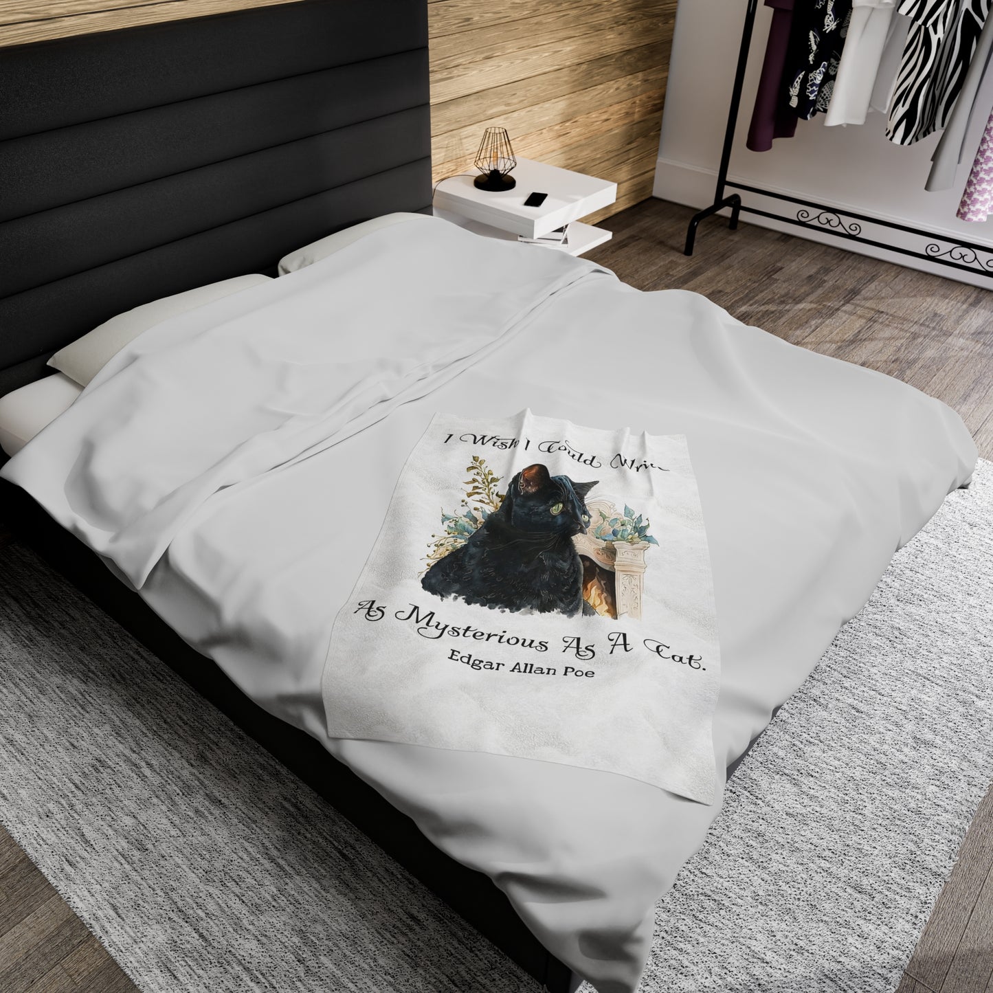 Edgar Allan Poe, The Black Cat Throw Blanket, Soft Book Lover Reading Blanket, Gothic Dark Academia, Horror Movie Watching Plush, Fairycore All Over Prints Printify   