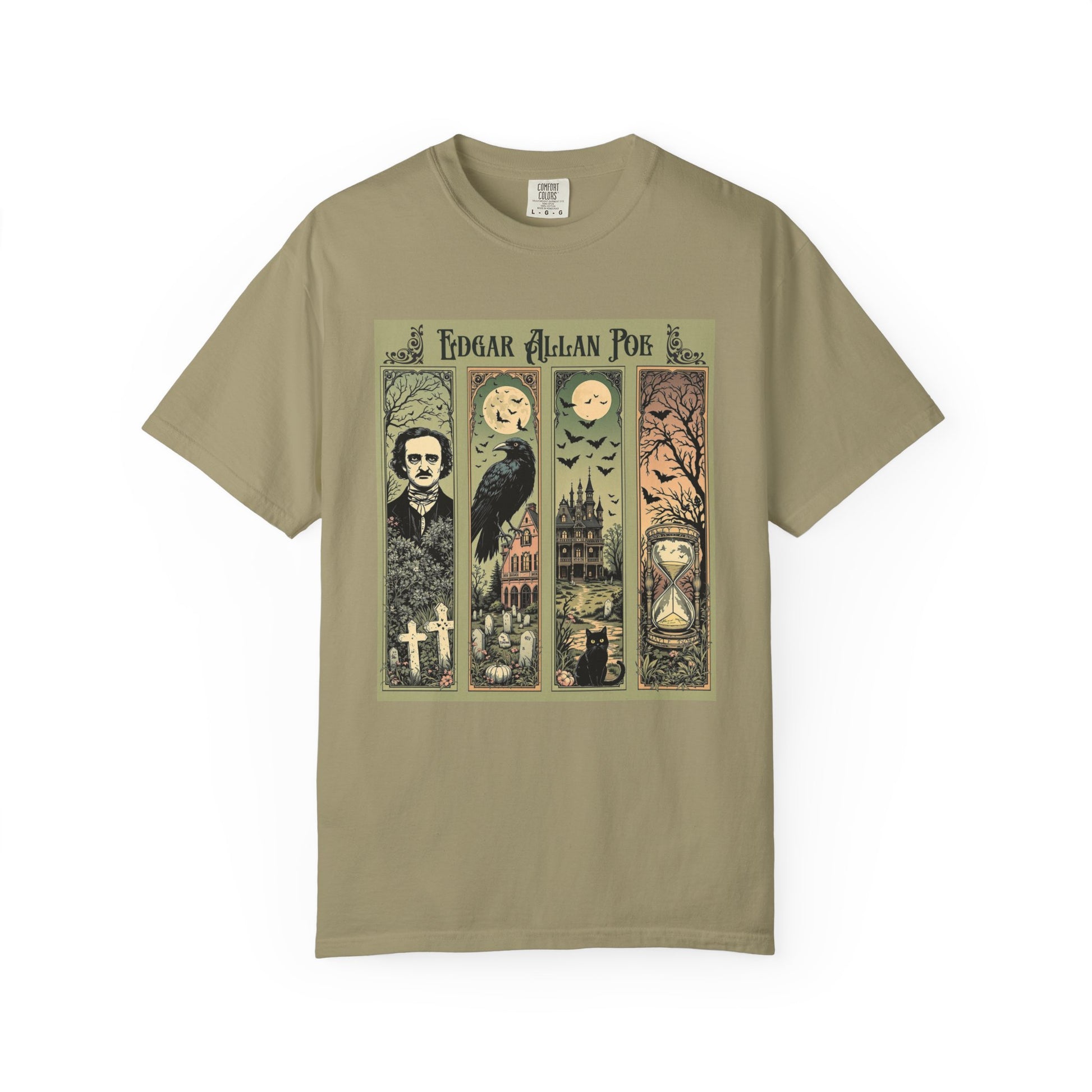 Edgar Allan Poe T-Shirt Gothic Graphic Tee The Raven Nevermore Quote Horror Literature Shirt Dark Academia Aesthetic Halloween Party Gift T-Shirt Printify Khaki S