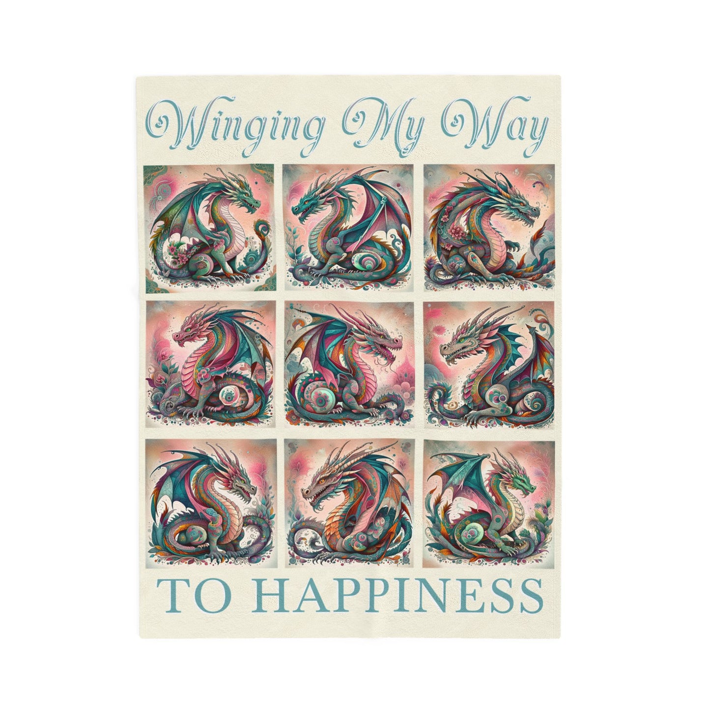 Winging My Way To Happiness Dragon Velveteen Blanket - Perfect for Book Lovers, Gifts for Sisters, Home Decor, Reading Nook, Cozy Nights All Over Prints Printify 30" × 40"