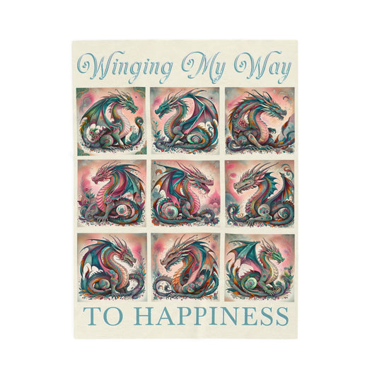Winging My Way To Happiness Dragon Velveteen Blanket - Perfect for Book Lovers, Gifts for Sisters, Home Decor, Reading Nook, Cozy Nights All Over Prints Printify 30" × 40"