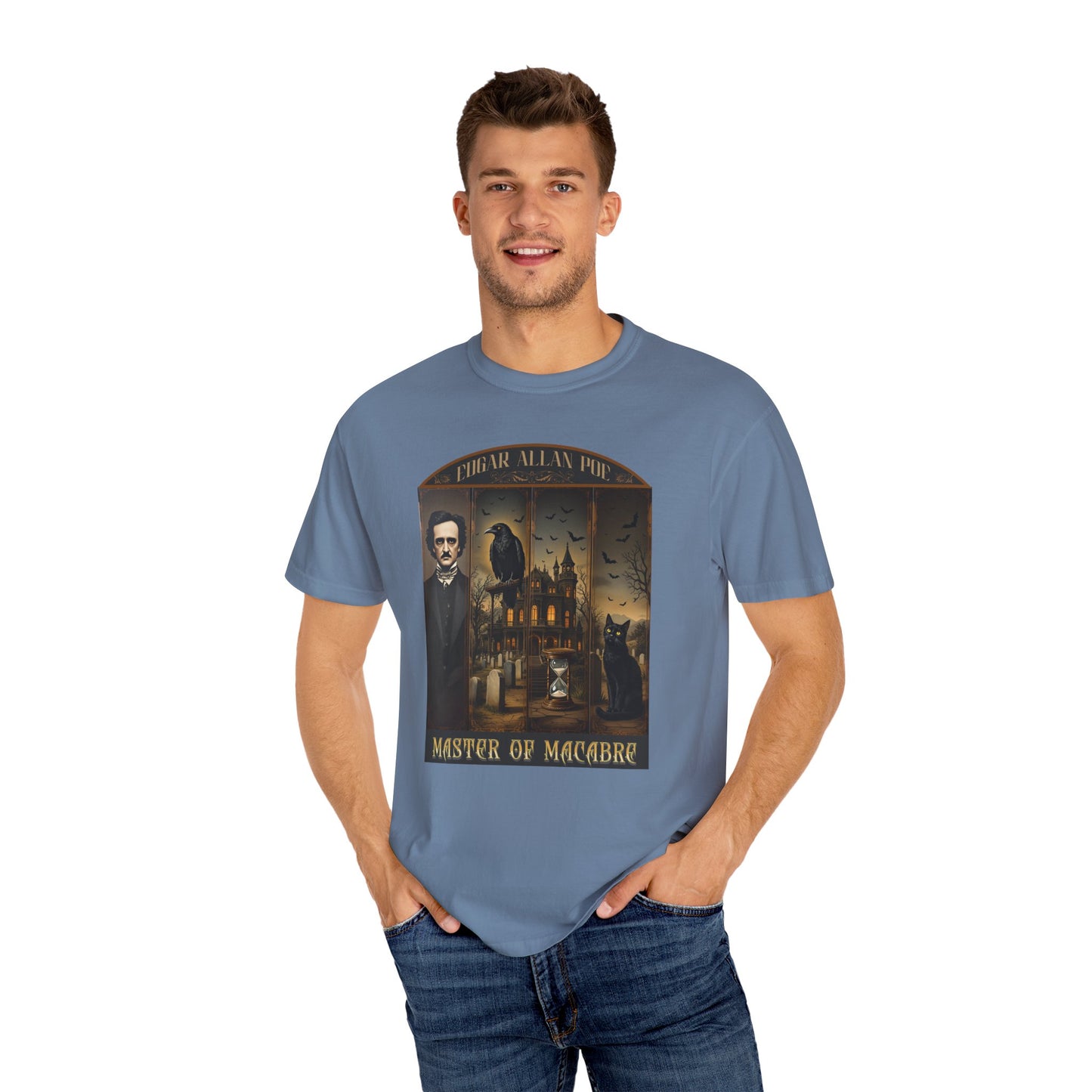 Edgar Allan Poe T-Shirt Gothic Graphic Tee The Raven Nevermore Quote Horror Literature Shirt Dark Academia Aesthetic Halloween Party Gift